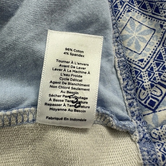 Talbots French Terry Zip Up Sweater Petite Small Mock Neck Cotton Blue Geometric - Picture 6 of 9
